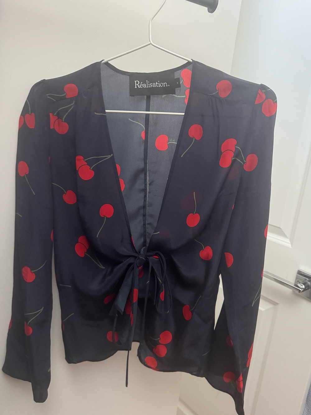 Realisation Par Navy and Red Cherry Tie-Front Blouse Bianca Wild Cherry small